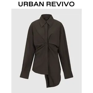 URBAN REVIVO Asymmetric Twist Front Shirts UWA250012
