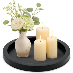 Round decorative tray for coffee tables, countertops, serving trays, farmhouse kitchen decor, home living room decor, bathroom accessories, black rustic wood candle centerpiece trays