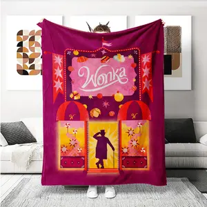 Christmas Wonka Pattern Flannel Blanket, Charlie and Chocolate Factory Movie Design, All-Season Multi-Purpose Throw
