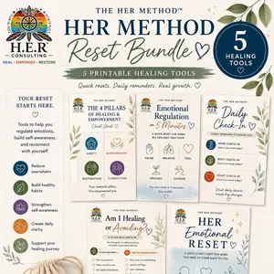 HER Method Reset Bundle | 5 Laminated Healing Tools for Self-Care, Emotional Wellness & Personal Growth