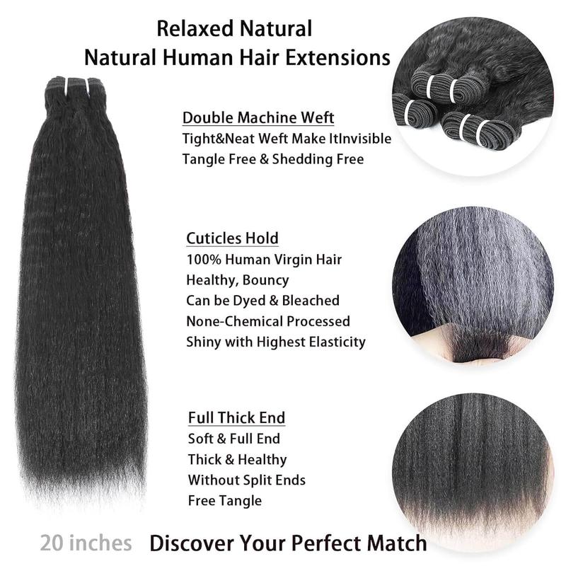 VIPbeauty Kinky Straight Bundles with Closure Yaki Kinky Straight Human Hair 3 Bundles with 5x5 Lace Closure Unprocessed Brazilian Virgin Human Hair Weave Extensions Natural Color