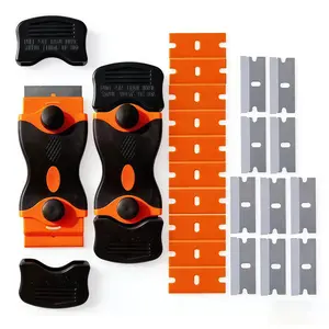 2-Pack Dual-Head Razor Scraper Tools (40 Replacement Blades: 20 Silicone, 20 Stainless Steel) – Car Tools for Cleaning Stickers, Paint, Caulk from Glass, Stoves, Ceramic Tiles