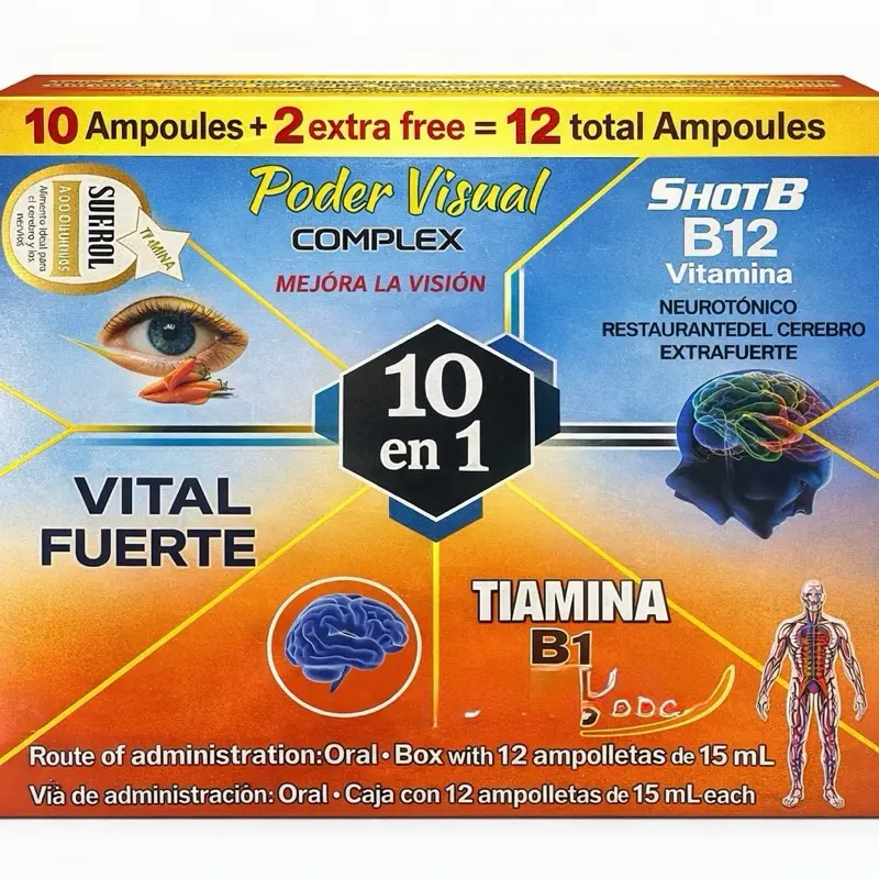 10in1 Hierro Vitamin B12 Antioxidant Dietary Supplement 12 vials 3 en 1 Balanced Wellness Nutrient Support Fast Absorbing Liquid 12 ampoules