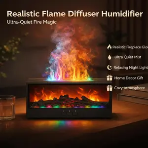 Cozy Flame Diffuser Humidifier Realistic Fireplace Glow Ultra Quiet Mist Relaxing Night Light Home Decor Gift Usb Smartphones