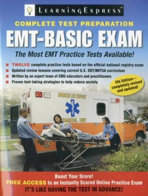 Used EMT-Basic Exam Review Book - 2011 Edition, Paperback Workbook (1.45 lbs, Very Good Condition, 313 Pages), 11 Practice Exams & Tests, Reduce Test Anxiety, Free Online Access by LearningExpress LLC, English