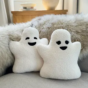Handmade Ghost Pillow Cozy Sherpa Halloween Decor Sherpa Fabric Soft Texture 15"H Festive Atmosphere Halloween Accessory