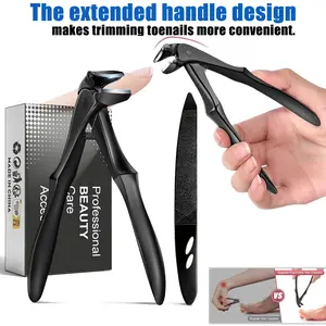 Extra-long handle nail clippers - elderly nail clippers - enhanced nail scissors suitable for thick and hard nails - curved toe nail clippers - wide-opening anti-splash design with storage compartment - precision stainless steel one-piece molding