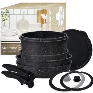 Matissimo VORISEBO 5/11PCS Nonstick Cookware Set with Detachable Handles, Granite Coating, Safe for Oven & Induction, Dishwasher Safe, RV Friendly Frying Oil Silicone