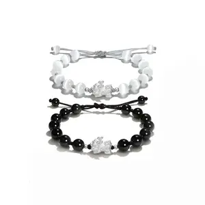 Natural Jade Pixiu Couple Beaded Bracelet Women's Silver Swallowing Beast Valentine's Day Gift