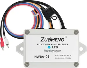 Bluetooth 5.1 Audio Receiver, Marine Wireless RCA Stereo Output for Boats ATVs UTVs Golf Cart Car Home Audio System, Remote Trigger, Outdoor Mobile Audio Upgrade