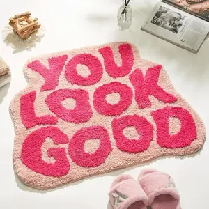 you Look Good Letter Pattern Carpet,1 Count SoftThickened Fluffy Plush Floor Rug Mat,Rectangle Indoor Matfor Living, Room Bedroom Kitchen Home Decor