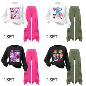 7-13T 1 SET Tween Girls Outfit Graphic Print Long Sleeve CrevNeck Sweatshirt & Overalls Set for Winter Fall Casual Wear