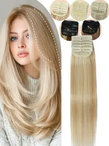 5pcs with 10 Clips Straight Clip In Hair Extensions 100% Real Human Hair Color 1B# 30.48-45.72 cm Double Weft Invisiable Clip Hair Extensions Remy Natural Human Hair for Women Girl Daily Full Head Use Glueless Straight Hair