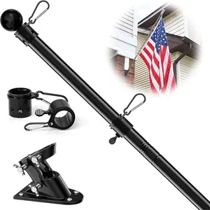 Heavy Duty 5ft Black Flag Pole Kit with Tangle-Free Rotating Rings & Wall Mount Bracket for 3x5 Flags Outdoor Use on Boat RV Truck Hitch Garage Portable for Pride