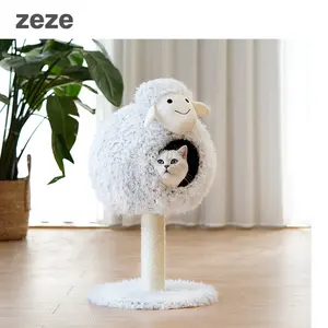 ZEZE Sheep Cat Scratching Post with Bed - Elegant Design for Cats, Ideal for Scratching and Resting