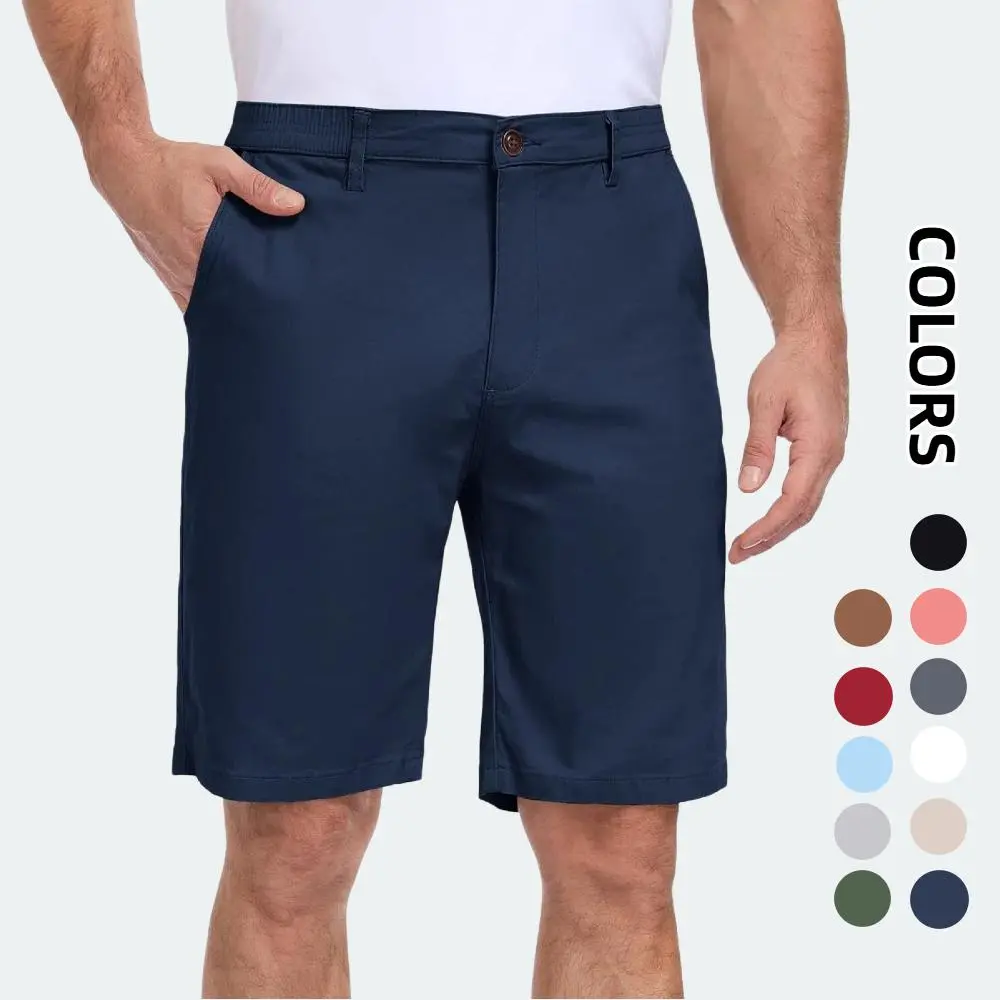 Men's Stretch Chino Short Slim Fit 10" Inseam Flat Front Shorts Summer Cotton Casual Shorts with Pocket running Cargo Soft