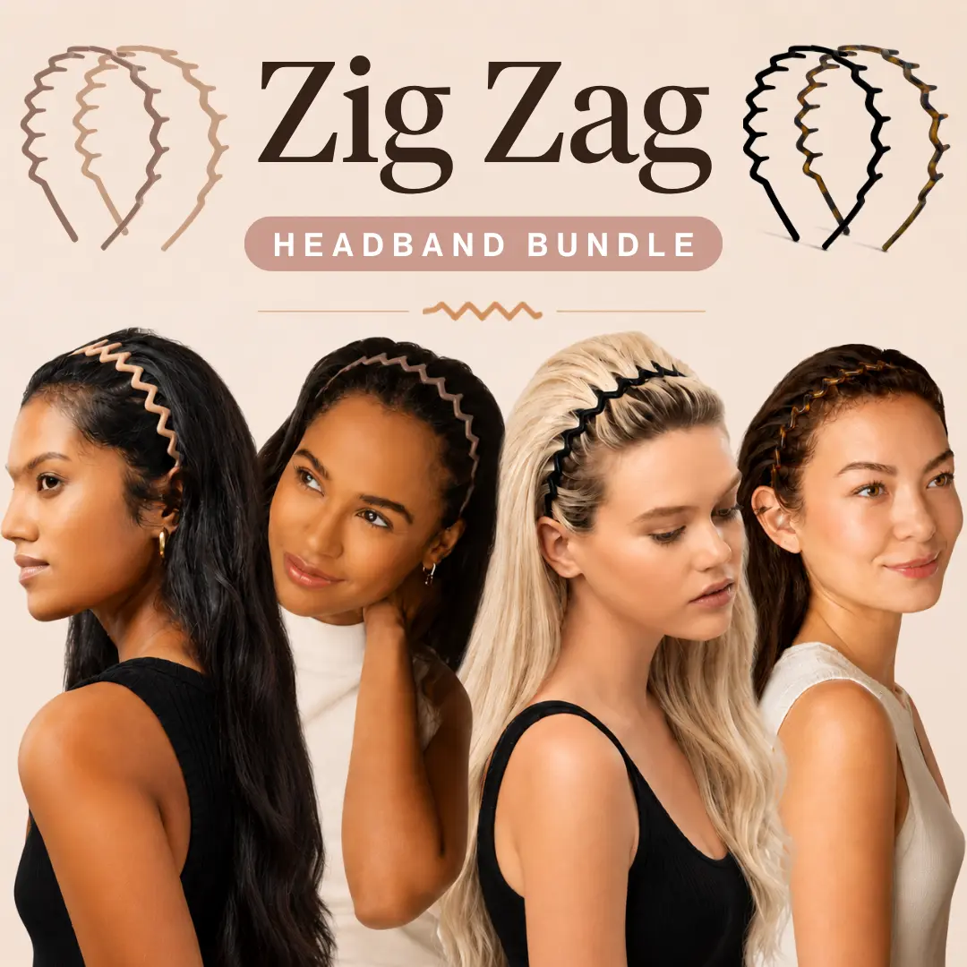 4pc Zig Zag Headband Bundle | Non-Slip Headbands for Volume, Slicked-Back Hairstyles & Second-Day Hair | Recycled Plastic