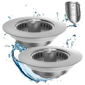 2pc 3-in-1 Kitchen Sink Drain Strainer & Pop-Up Stopper, Made of Stainless Steel & Brass, Fits US Standard 3-1/2 Inch Sink Bounce Core Drain Assembly