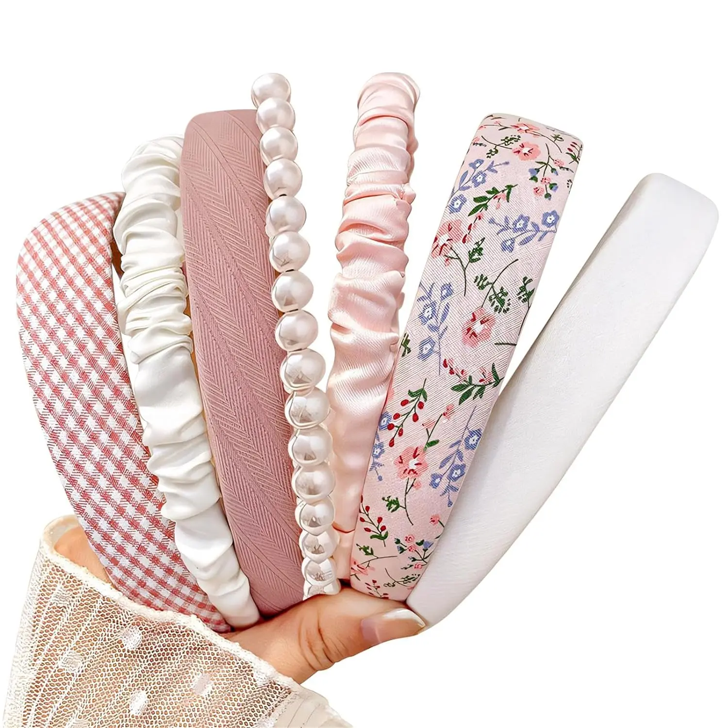 Headbands for Women Girls, 7 count Set - Non Slip Floral Padded Headbands Cute  Headband for Girls  Wide Headband