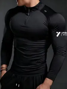 Men's Professional Muscle Fit Compression Quarter Zip - Ultra-Elastic White Long Sleeve Gym Top - Quick-Dry Performance Base Layer for Bodybuilding, Training & Outdoor Fitness - Compression Workout Shirts
