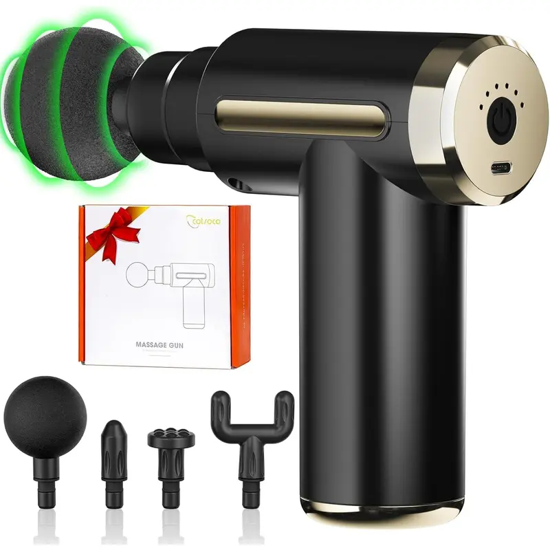 Cotsoco Portable Massage Gun, Rechargeable Mini Muscle Massager for Neck Pain Relief, with 4 Massage Heads, 6 Speeds, Gifts