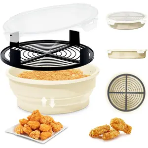 Collapsible Batter Bowl - Mess Free  Breader Shaker Bowl with Lid Breading Shaker Container -  for Fried Fish, Fried Chicken, Onion Rings, ,No Leak,Easy to Store,Cream White
