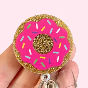 Glitter My Badge Donut badge reel for nurse and hospital workers. Badge clip Badge pull - Retractable swivel clip with a 360 rotation. Great gift for coworker