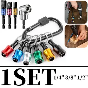 10Pcs Cool Gifts Electrician Tools 1 SET Bit Holder Key chain Gadgets for Men - 1/4 Drill Bit Holder 6Pcs, w/Drill Socket Adapter 3 Sizes 1/4" 3/8" 1/2", w/ 105° Multifunction Right Angle Drill