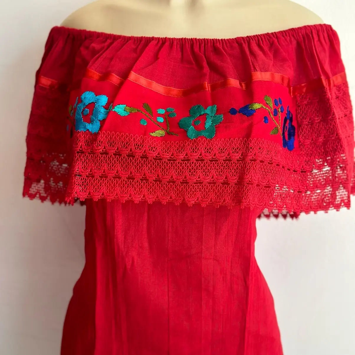 Mexican Blouse Top off shoulder cotton gauze Boho 5 de Mayo Mexican Blouse Top off shoulder cotton gauze Boho 5 de Mayo