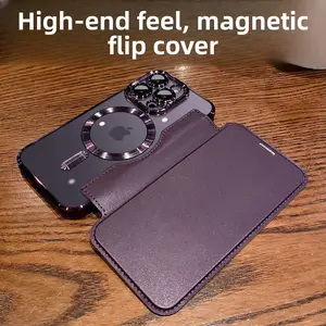 For iPhone 17 Pro Max 17 Pro 16 Pro Max 16 Pro 15 14 13 Case Gold Shield Flip Leather Case Plated Magnetic Card Slot Leather Shockproof Cover