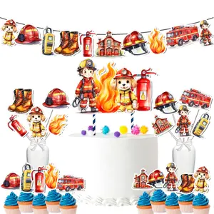Firefighter Party Decoration Set – Cake Topper, Cupcake Toppers, Banner, and Centerpieces