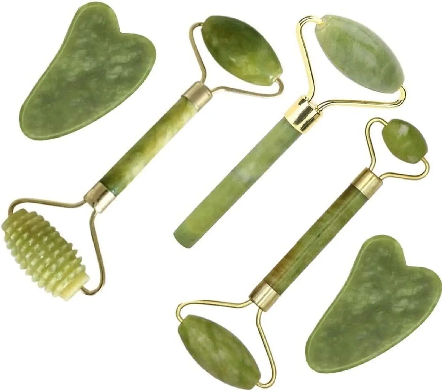 5-in-1 Jade Roller & Gua Sha Set, Facial Massage Tools for Face Sculpting & Skincare