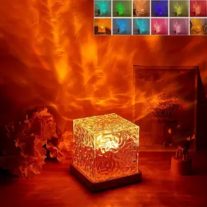1-piece rotating water ripple night light, USB atmosphere light, 16-color rotating creative bedside flame atmosphere light, Valentine's Day romantic gift bedroom table lamp
