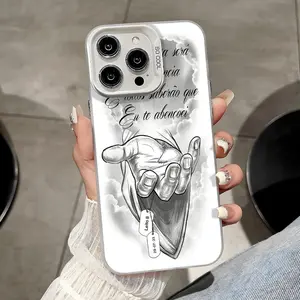 Portuguese Religious Hand TPU Phone Case Cover, Compatible with iPhone 16/15/14/13/12 Pro Max Multi-Camera, Sacred Hand Portuguese Quote Leviticus Scripture, Shockproof White Soft Case, Aesthetic