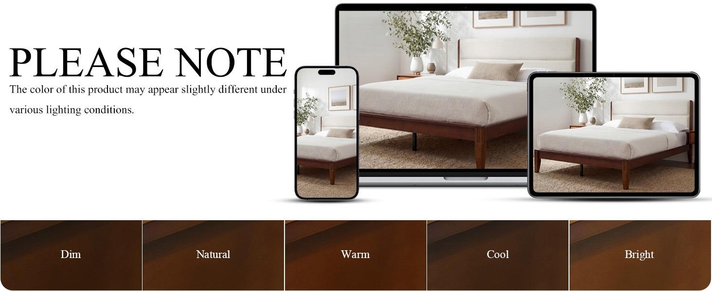 Yechen Platform Bed Frame with Upholstered Headboard, Mid-Century Japanese Joinery FSC-Certified Solid Bamboo Wood Bedframe, Metal Center Support, Noise-Free, Easy Assembly, No Box Spring Needed (Queen, King) (Natural, Walnut) Yechen Platform Bed Frame with Upholstered Headboard, Mid-Century Japanese Joinery FSC-Certified Solid Bamboo Wood Bedframe, Metal Center Support, Noise-Free, Easy Assembly, No Box Spring Needed (Queen, King) (Natural, Walnut)