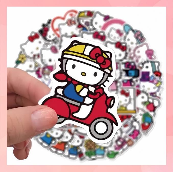 Sanrio Hello Kitty Stickers - 50pcs Assorted Designs Featuring Classic & Adorable Characters Perfect for Scrapbooking & Crafting