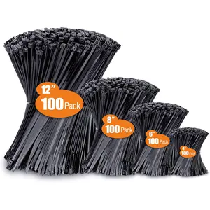 Black Cable Zip Ties Assorted Sizes 400pcs 4/6/8/12 Inch UV Resistant Heavy Duty Wire Ties for Indoor Outdoor Home Garden Office Organizing Hacks