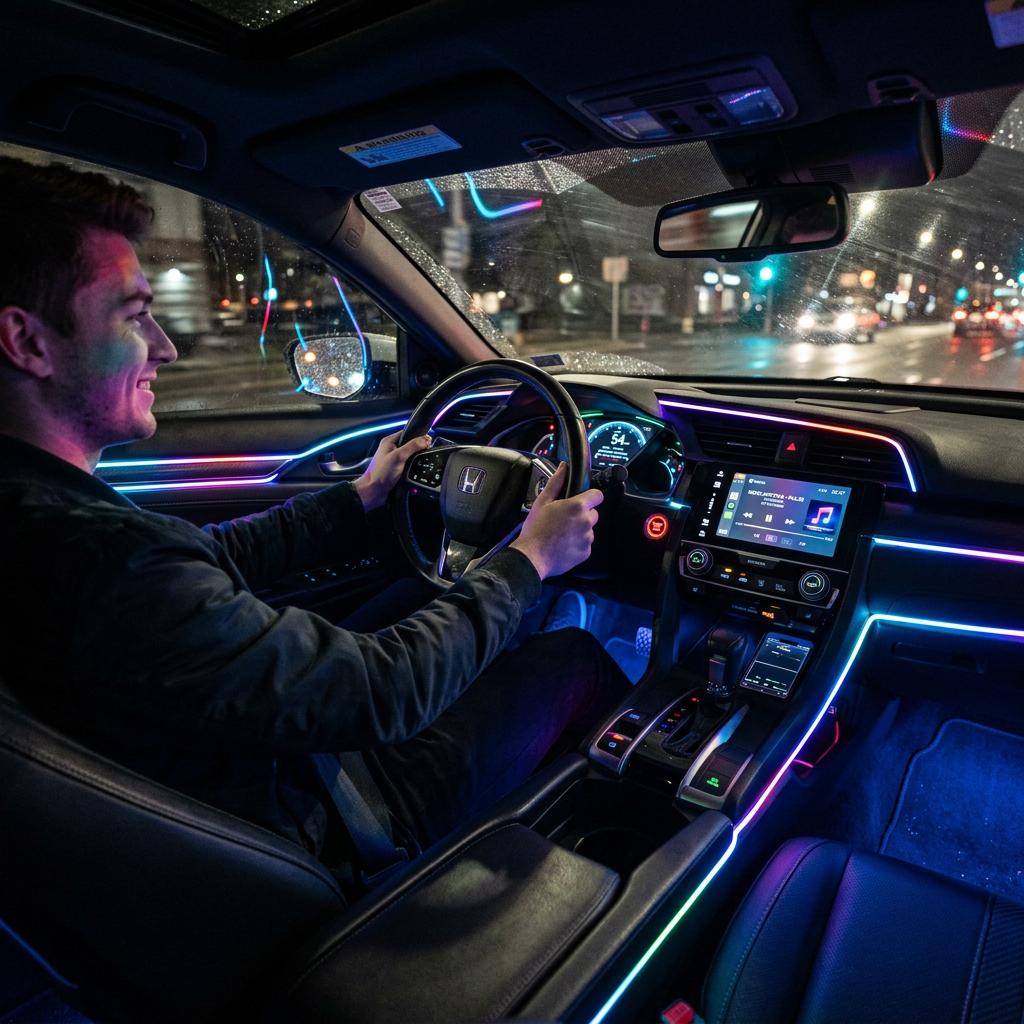 LED Car Lights Interior with USB Port, LED Strip Fiber Optic Ambient Lighting Car, Wireless App Control, Sync to Music, Car Decorations Interior Accessories Gifts for Women Men, 2 in 1 diy mode rgb