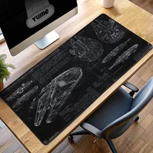 Millennium Falcon Mouse Pad – Black Blueprint of Corellian YT-1300 Freighter, Sci-Fi Desk Mat, Starship Fan Gift