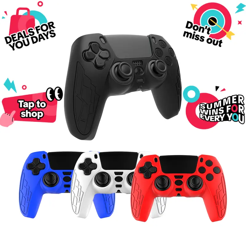 PS5 Controller Textured Silicone Protective Case — First-generation thickened textured shockproof case, includes 2 free thumb grips, suitable for gamers, Father’s Day gift