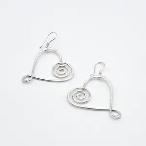 Curled Sterling Silver Heart Dangle Earrings