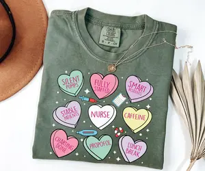 Comfort Colors Nurse Heart Shirt, Candy Hearts Valentines Heart T-Shirt, Pediatric Love Tshirt, Gift for Nurse
