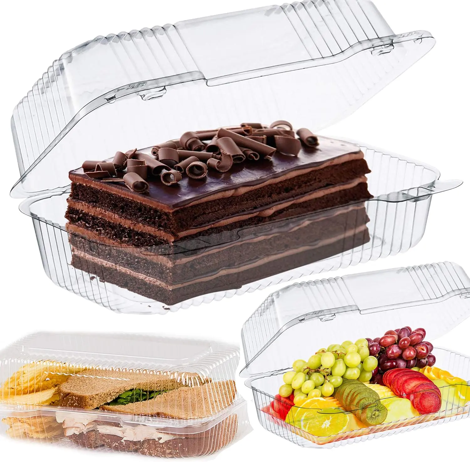 Bakers Pantry  Clear Hinged Clamshell Food Containers, Disposable Plastic Deep Loaf, Cookie, Donut & Sandwich Cake Roll Boxes (Pack of 50)