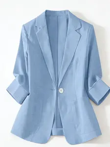 A women's solid color lightweight elegant high-end three-quarter sleeve blazer, suitable for spring and summer, ideal for commuting and daily wear.