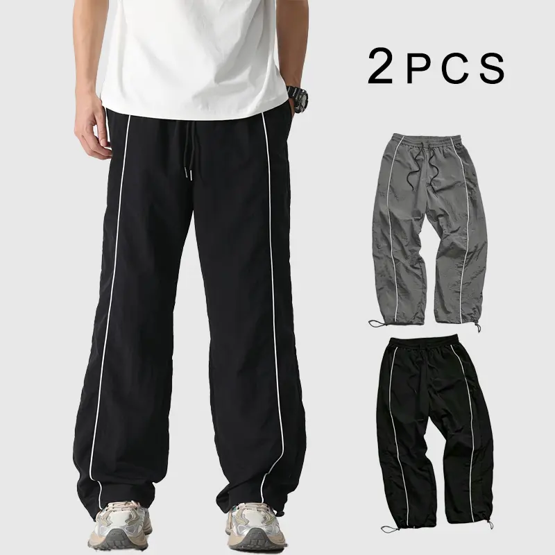 Men’s Street Style Long Pants Elastic Waistband Drawstring Waist Velvet Joggers White Striped Casual Sweatpants Ankle Drawstring Pants