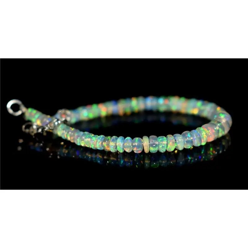 925 Sterling Silver Natural Ethiopian Opal Gemstone Beads 7"Bracelet ##F1730