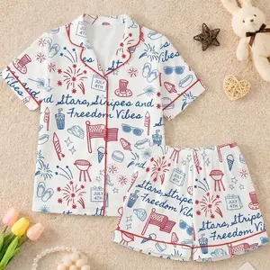 4th of July Pajama Set for Women, Patriotic Stars and Stripes Pajamas, Americana Sleepwear, USA Flag PJs, Independence Day Lounge Set