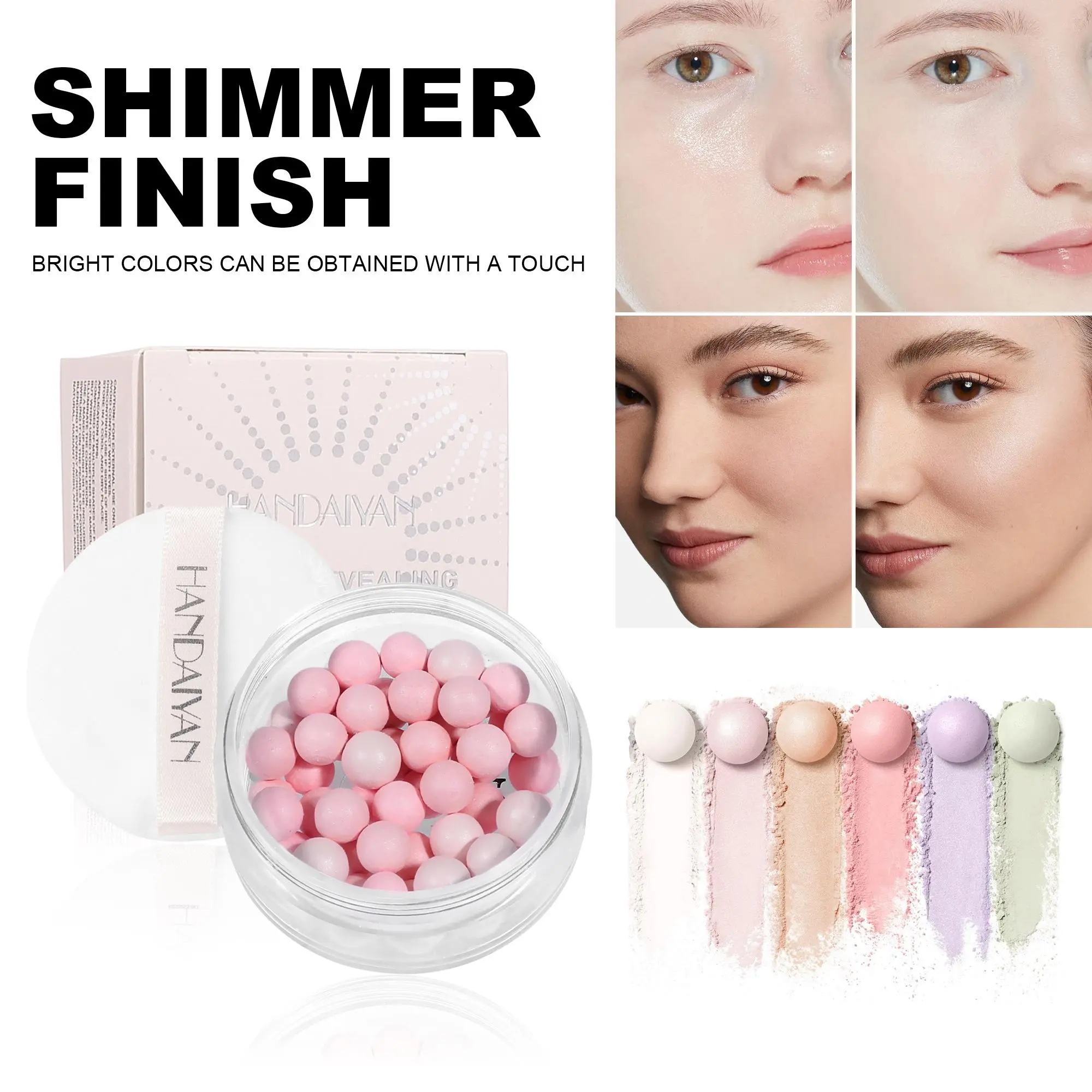 Handaiyan Finishing Powder Pearls, Oil-Control & Pore Minimizing Loose Setting Powder for a Natural All-Day Glow, 5-Color Brightening Formula for All Skin Types, 36 Months, Oil-Free, Any Tone, Single Item