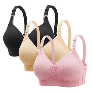 3PCS-Women Fashion Bra,Comfortable Adjustable Strap Push up Gather Brassiere,Soft Breathable Orthopedic Anti-Sagging Plus Size Bra Juego de 6 /12 piezas, Estampado, Ajustable, Sin alambre, Fruncido