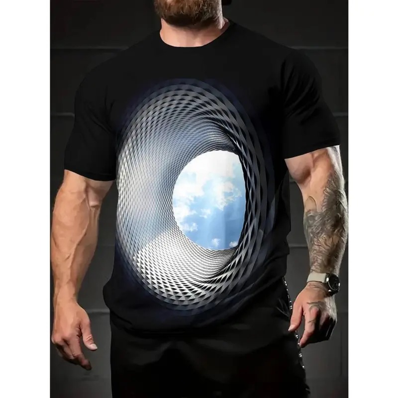 Summer t Shirts [100% Cotton] Tunnel Vision Sky Illusion Graphic T-Shirt With Depth And Perspective.